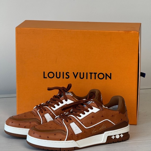 Louis Vuitton Ostrich Trainer Sneakers Brown Leather Mens Size 7 - Picture 1 of 12